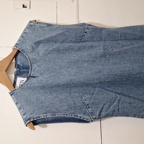 NWOT  LIGHT BLUE TRF DENIM 100% COTTON MIDI MINIMALIST DRESS - Picture 6 of 9